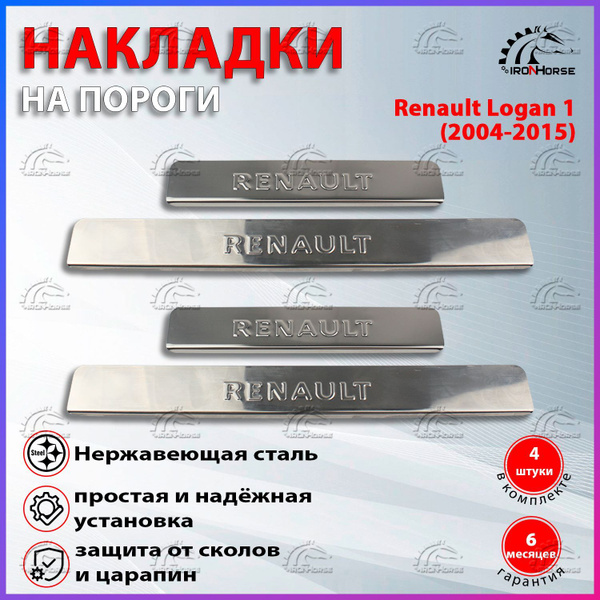 Накладки на пороги Рено Логан 1 / Renault Logan 1 (2004-2015) надпись ...