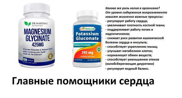 Комплект Магний Глицинат 425 мг, 120 капсул DR.Martins и Глюконат калия ...