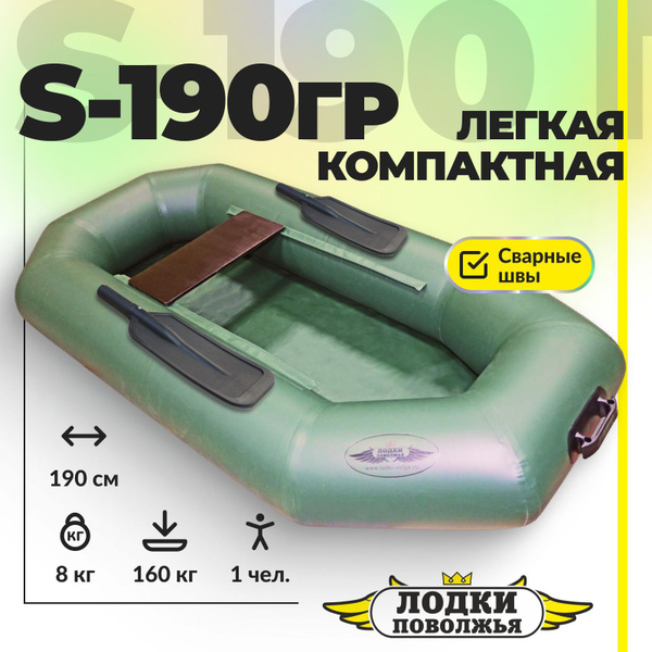 Лодка надувная для рыбалки ПВХ Лодки Поволжья S-190 гребки одноместная ...