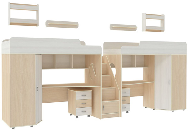 Кровать-чердак КарИВи Детская стенка Л-№14 с полками 80х190x85x171 см ...