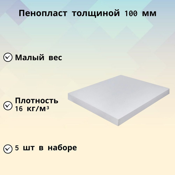 Пенополистирол (ППС 16Ф-Р-А 100x1000x1200 мм) 5 шт. Ячеистая вспененная ...