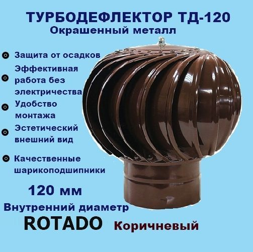 Турбодефлектор ТД-120 ROTADO коричневый, окрашенный металл, вращающийся ...