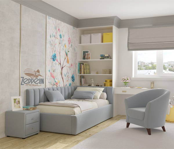 Односпальная кровать-тахта угловая Milena 900 серая c подъемным ...