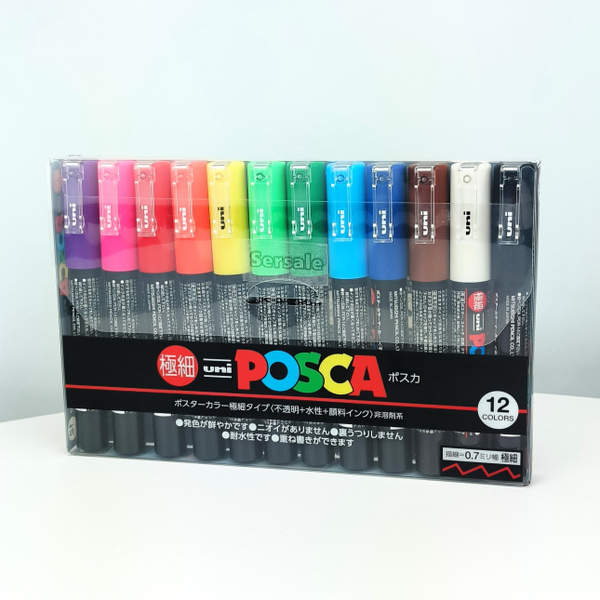 Маркеры UNI Posca PC-1M набор из 12 стандартных цветов толщина 0.7мм ...
