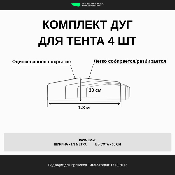 Комплект 4 шт. дуг тента прицепа Титан и Атлант 1713-2013 купить по ...