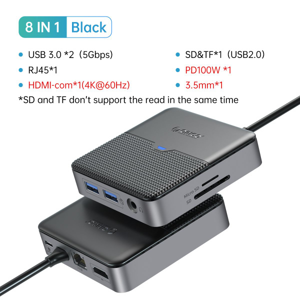 Док-станция ORICO Type C USB 3.0 HUB 4K60 Гц HDMI-совместимый адаптер ...