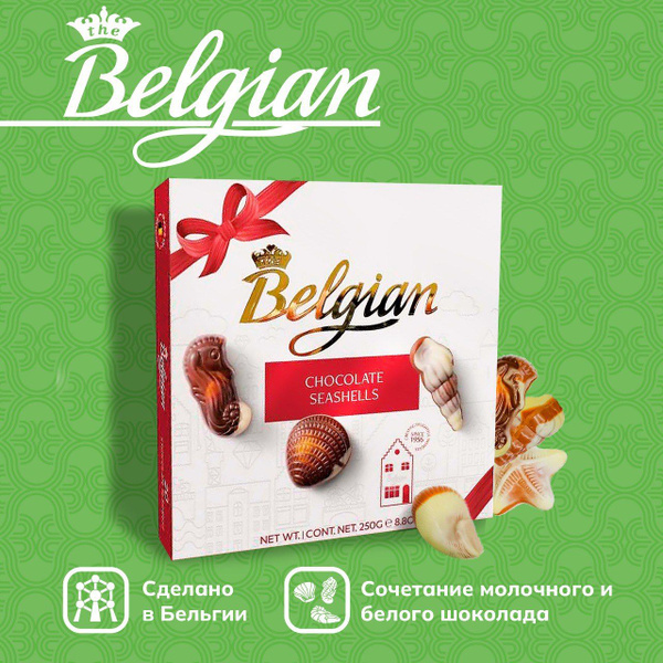 Шоколадные конфеты The Belgian Дары моря красный бант, набор в коробке ...