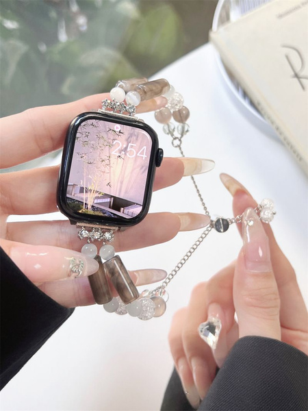 Хрустальная жемчужная цепочка яблочные часы S8/S7 ремешок iwatch6 apple ...