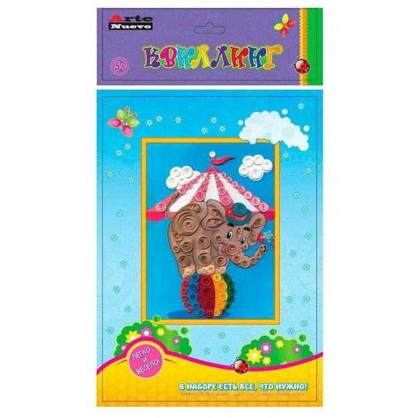 Набор для квиллинга ArteNuevo "Слон", картон, бумага, деревянная ...