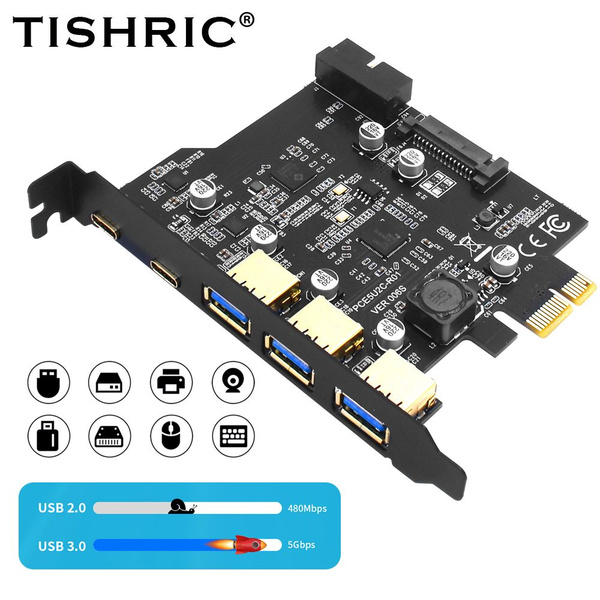 TISHRIC PCIE USB Type C Контроллер PCI - E 1X To 3 Порт USB3.0 2 Порт ...