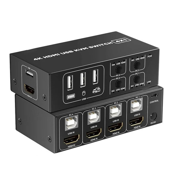 KVM-переключатель 4-портовый HDMI KVM-переключатель, 4 в 1, 4K, 60 Гц ...