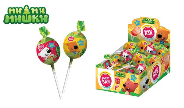 Карамель на палочке МИ-МИ-МИШКИ SWEET BAR XXL с жевательной резинкой 28 ...