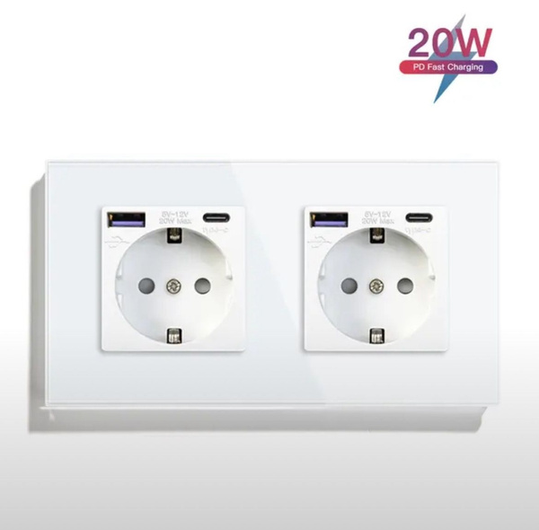 Умная розетка двойная с быстрой зарядкой 20w с разъемом USB и Tape-C ...