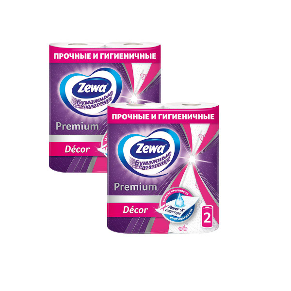 Бумажные полотенца Zewa Premium Decor, 2 слоя, 2 рулона, 2 упаковки ...