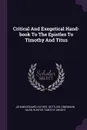 Critical And Exegetical Hand-book To The Epistles To Timothy And Titus - Johann Eduard Huther, Gottlieb Lünemann, David Hunter