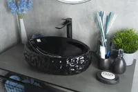 Черная глянцевая накладная раковина для ванной Gid 9030bf. Спонсорские товары