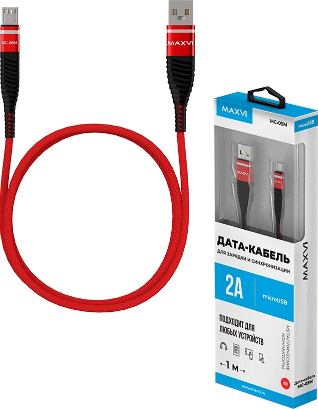 фото Кабель MAXVI MC- 05M, micro USB-USB, 2A, 1m, Red