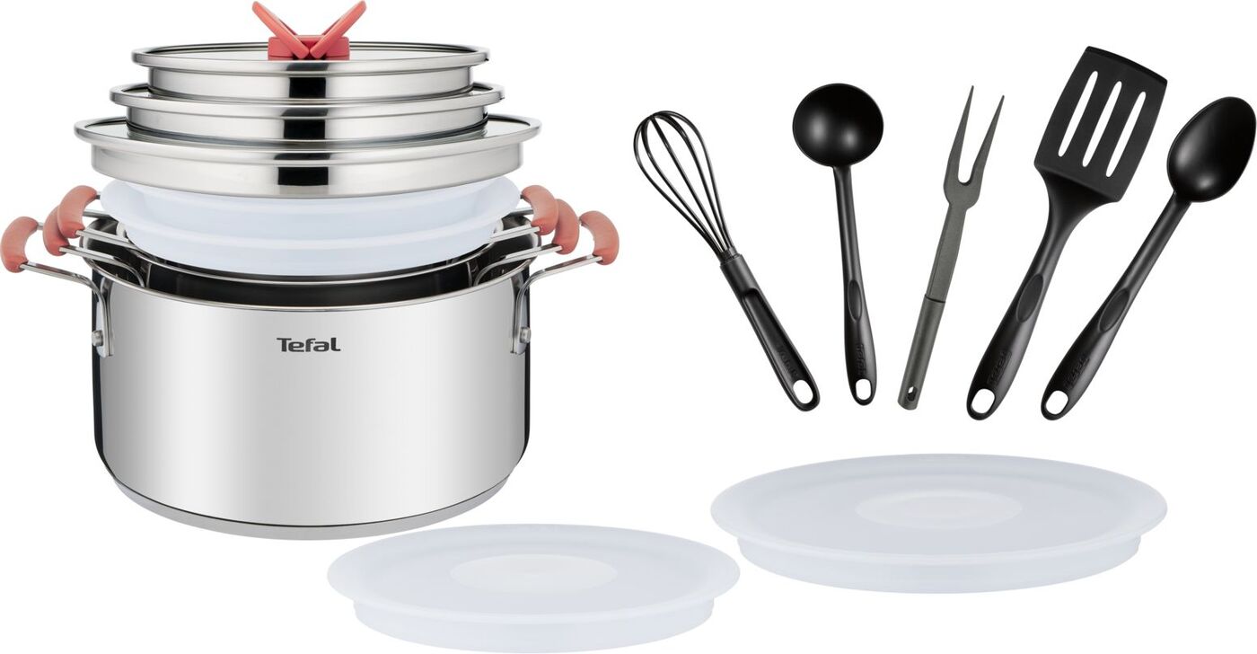 Какой набор посуды для приготовления. Tefal Opti Space. Набор посуды Tefal Opti Space g721sd74. Набор посуды Tefal Opti'Space 13 предметов 2,1/3/5,2л 18/20/24см g720sd74. Набор посуды Tefal Opti'Space 6 предметов.