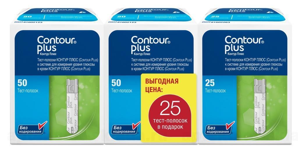 Тест-полоскиКонтурПлюс(ContourPlus)№125(2упаковки№50+1упаковка№25)