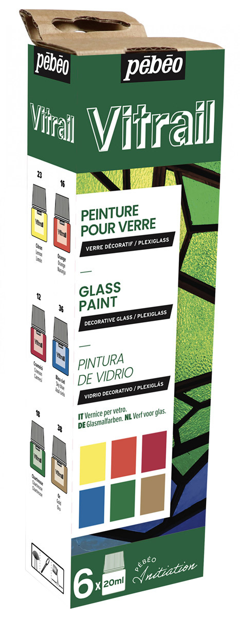 Набор красок по стеклу "PEBEO" Vitrail "Открытие" по стеклу 6 цв. 20 мл 756421