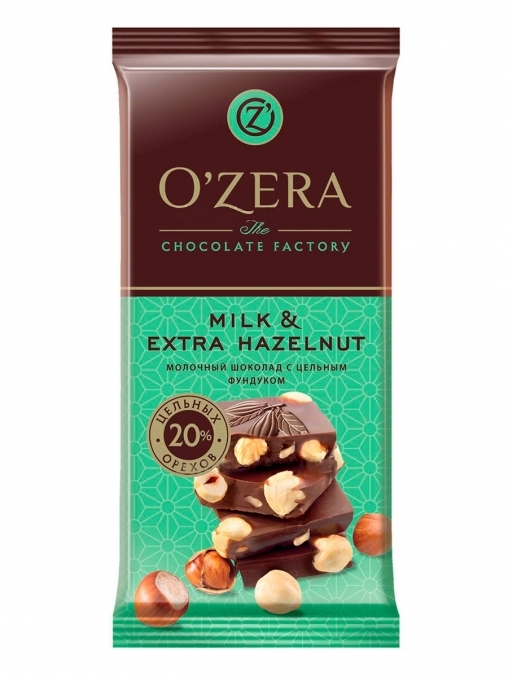 OZera шоколад молочный с цельным фундуком Milk & Extra Hazelnut, 90 гр,...