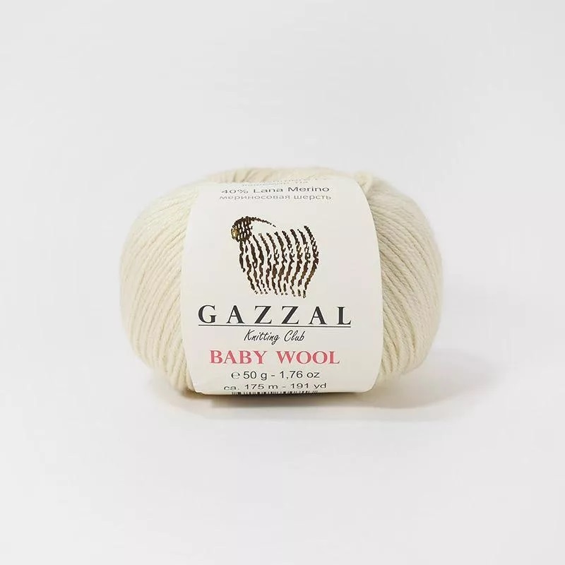 ПряжаGazzalBabyWool(ГазалБебиВул)шерстьмериноса/кашемирПА/акрил,829экрю(молочный),2мотка