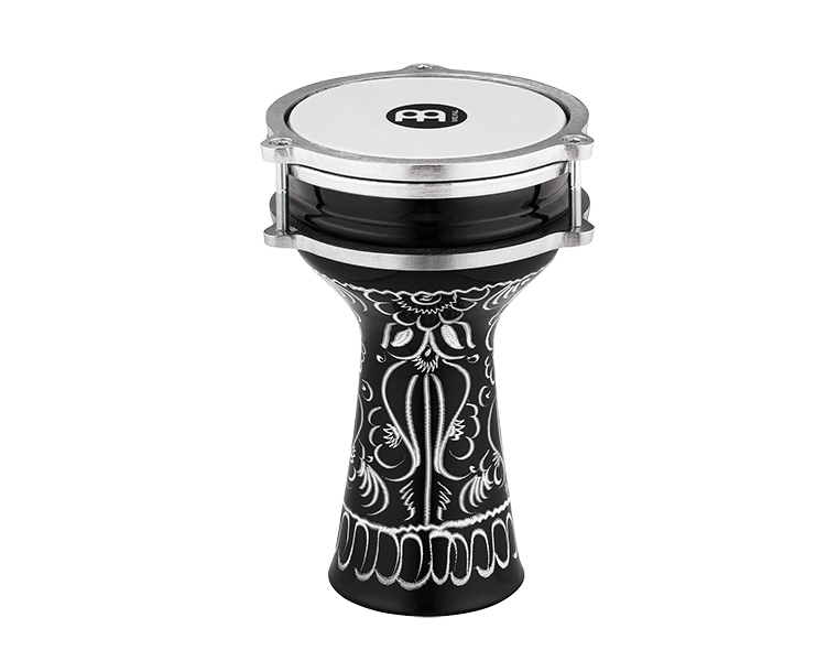 Барабан дарбука 4 1/4" x 7 3/4", алюминий, черный, гравировка, Meinl HE-052 Mini Darbuka