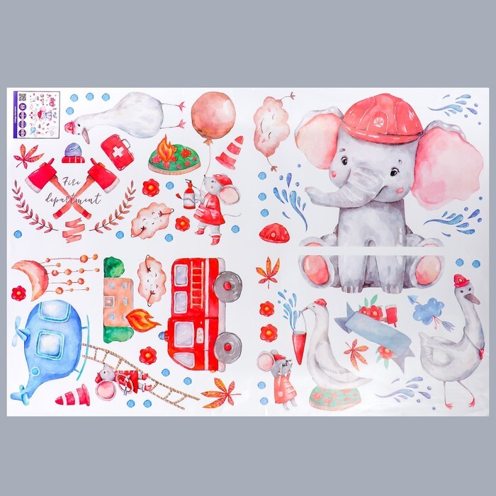 Наклейка интерьерная "Слонёнок пожарный" 60*90 см