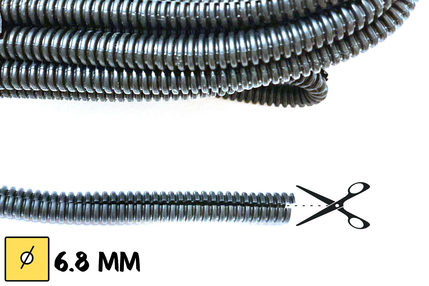 Гофра для укладки проводов черная диаметр 6.8 мм 5 метров - разрезная