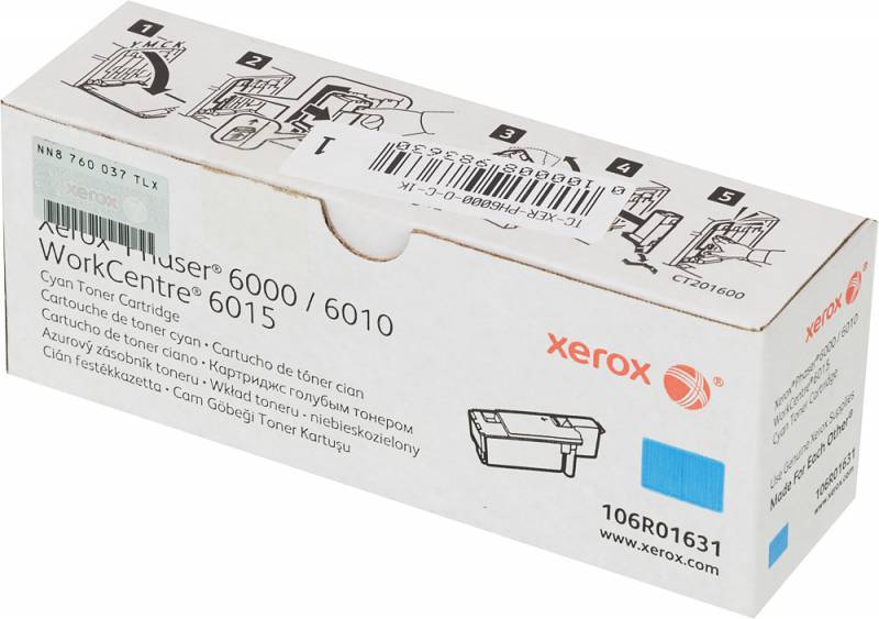 Комплект 2 шт, Картридж лазерный Xerox 106R01631 голубой (1000стр.) для Xerox Ph 6000/6010N/WC 6015