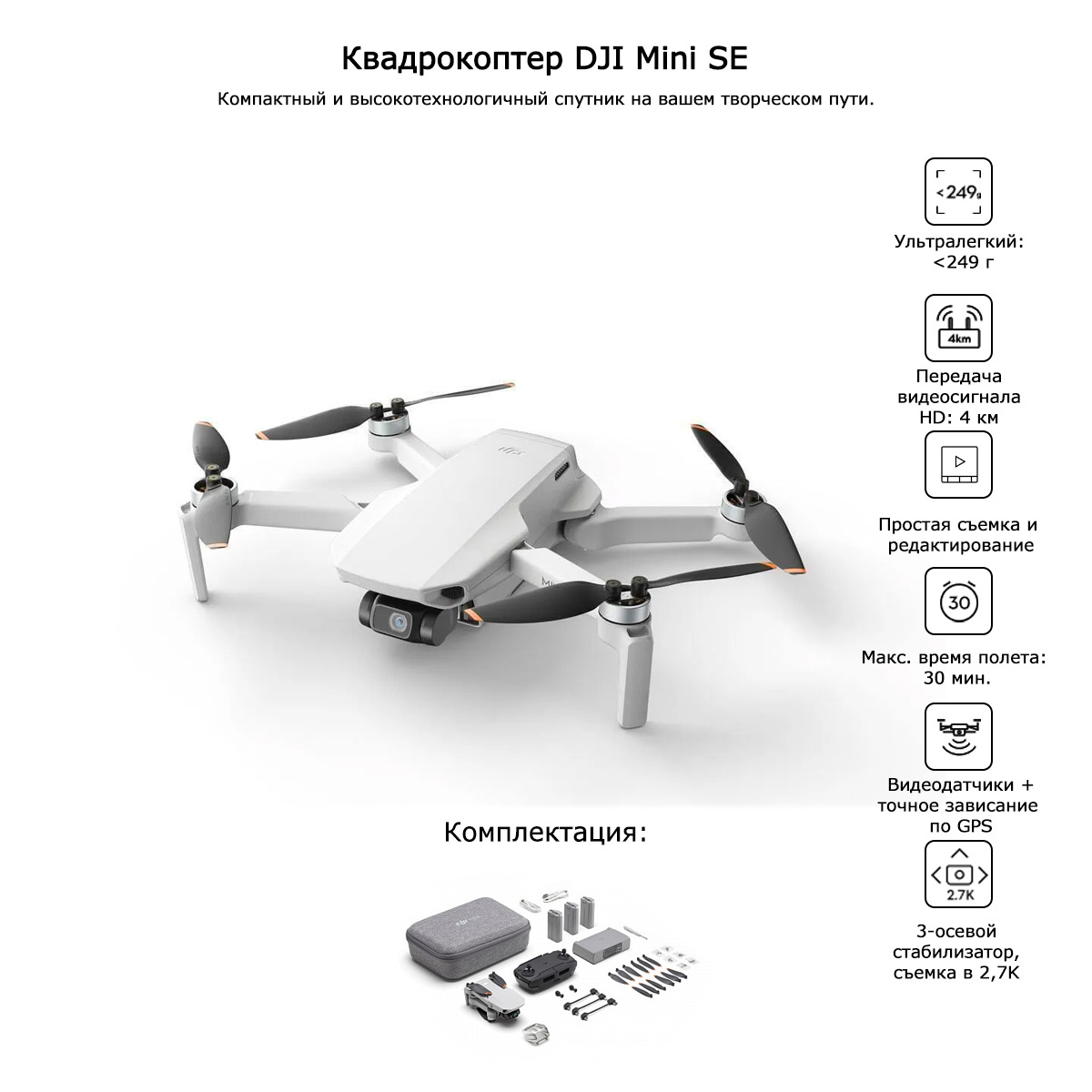 Квадрокоптер DJI Mini SE — купить в интернет-магазине OZON с быстрой ...