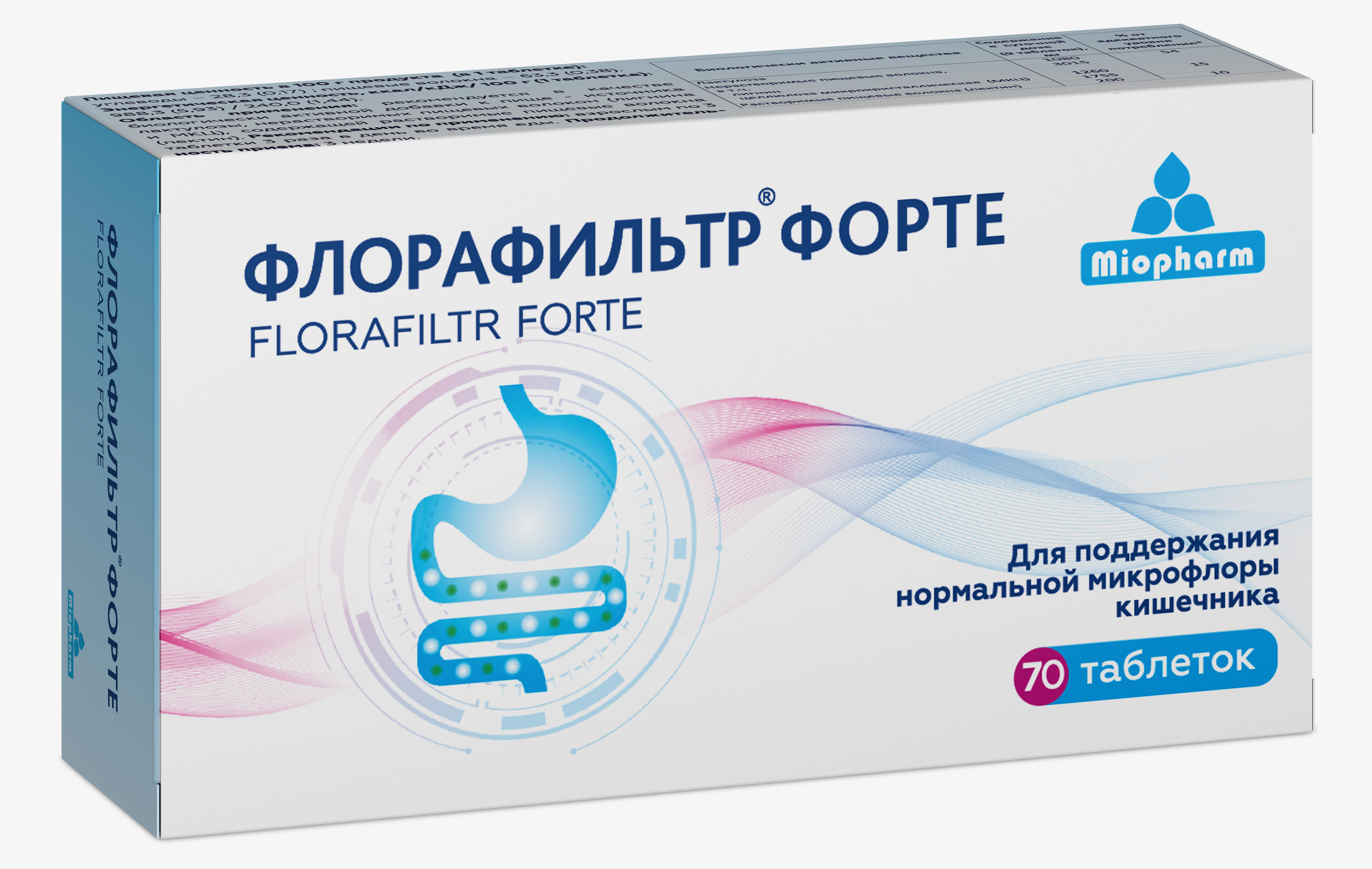 Пребиотик 70 таб. (лактулоза) + сорбент (лигнин) Флорафильтр ФОРТЕ ...