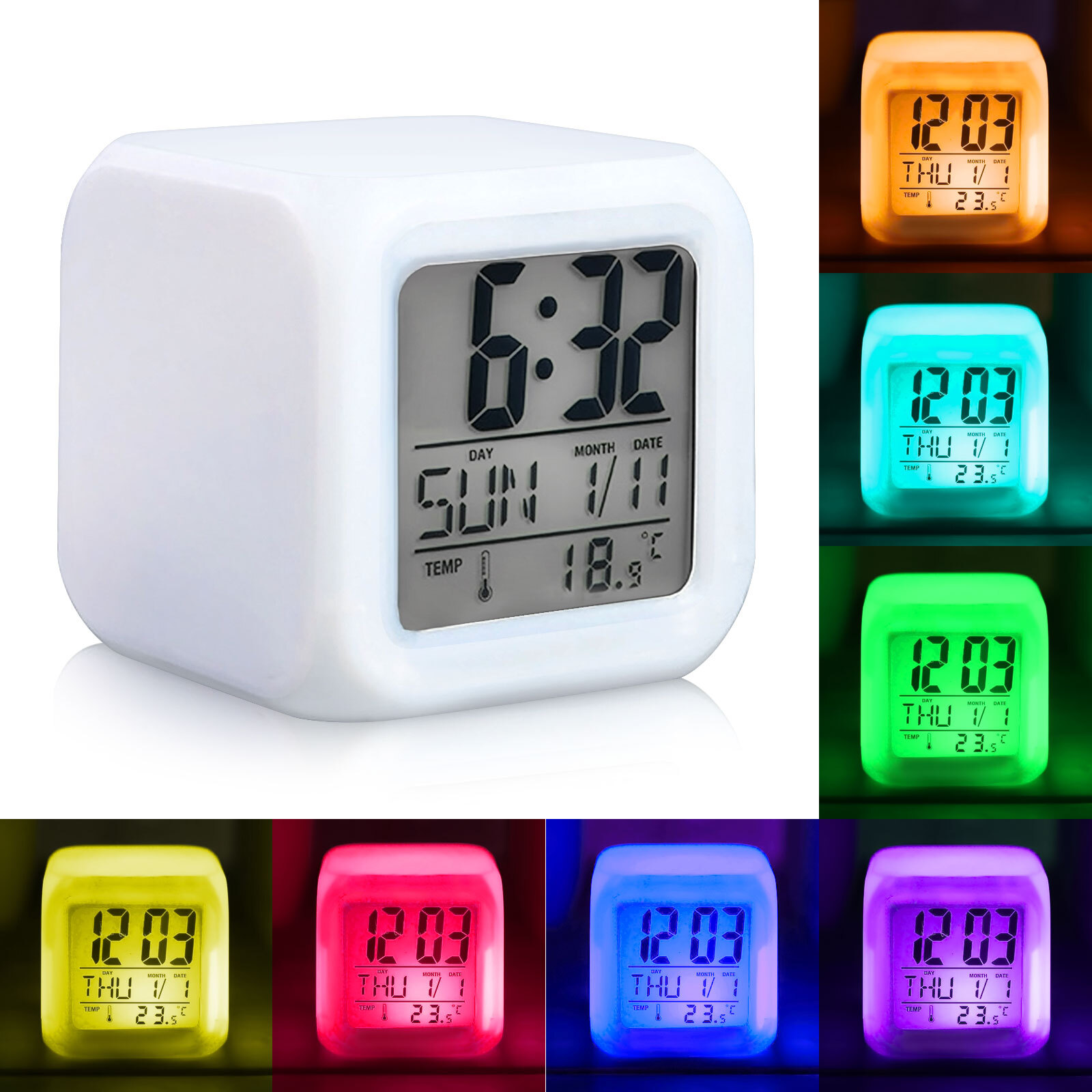 Включи часы с эффектами. Часы будильник led Color change. Часы будильник кубик Color change. Будильник куб с разноцветной подсветкой Color change. Электронный будильник с подсветкой.