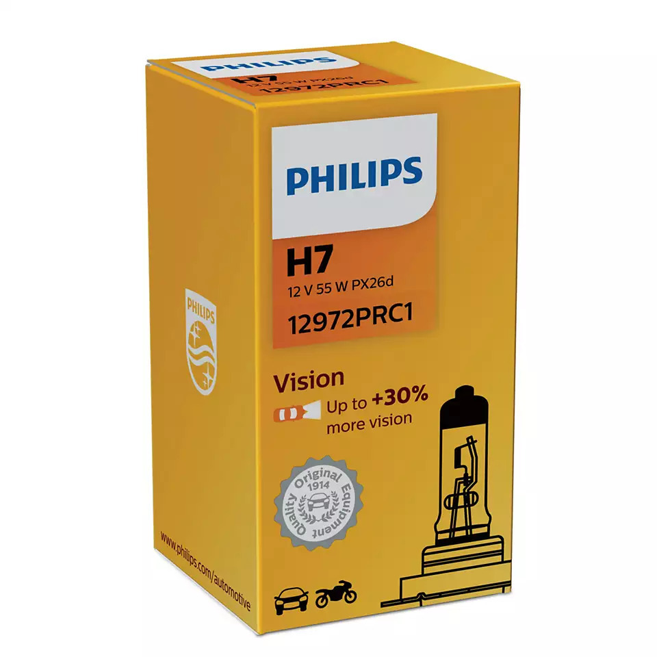 ЛампаавтомобильнаягалогеноваяH7PHILIPSVision+30V55WPX26d12972PRC1