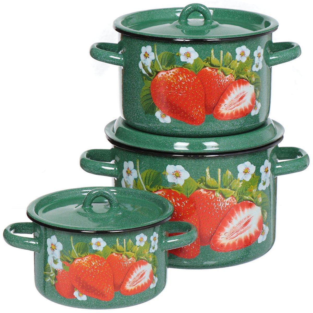 Набор 1с33 "клубника садовая". Эмалированная посуда кастрюли. Кастрюли хоффман. Набор эмалированных кастрюль 3шт (0. Эмалированная посуда кастрюли.