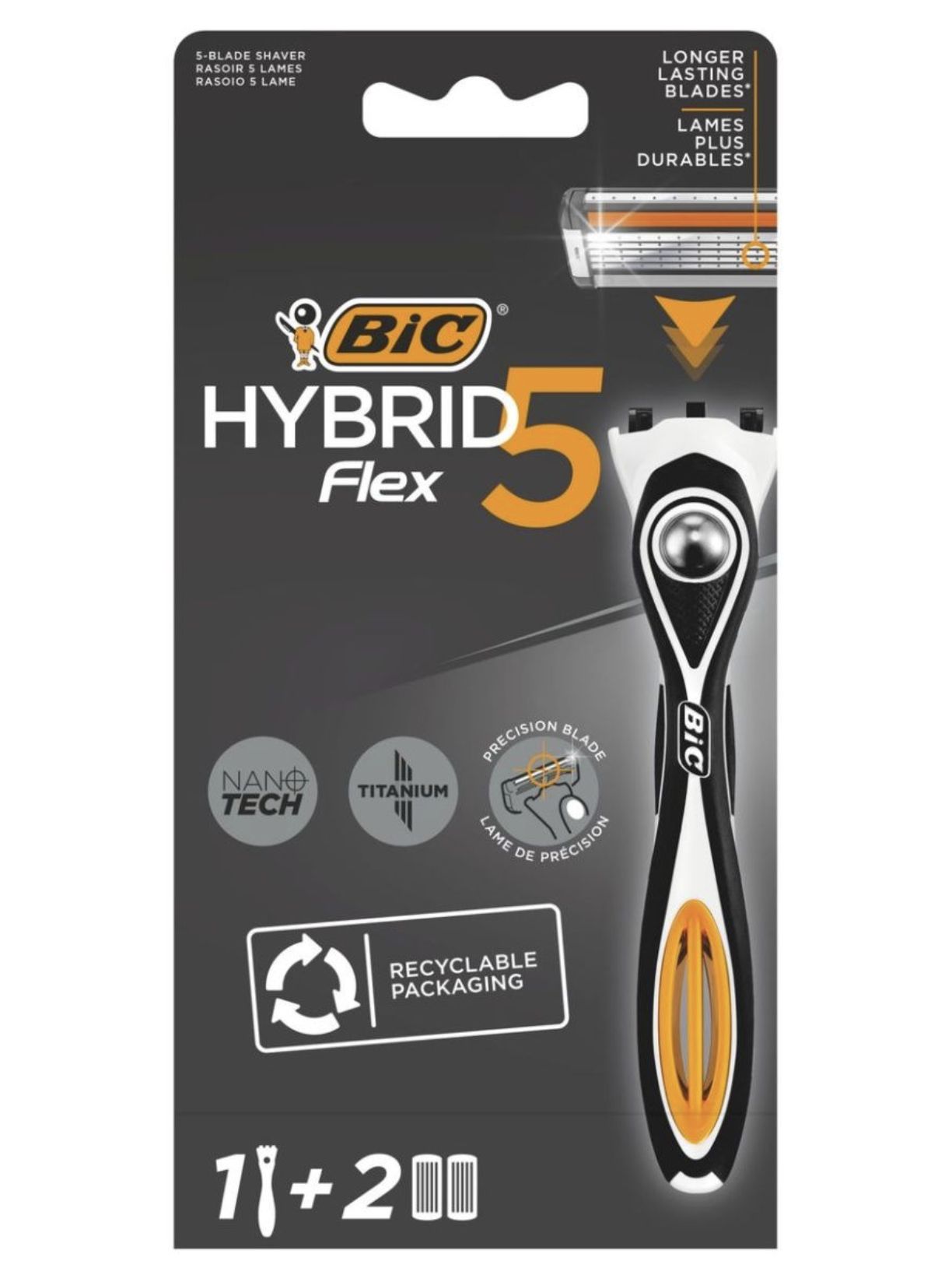 Бритва мужская, BIC Hybrid 5 Flex, 1 ручка и 2 сменные кассеты 1 упаковка