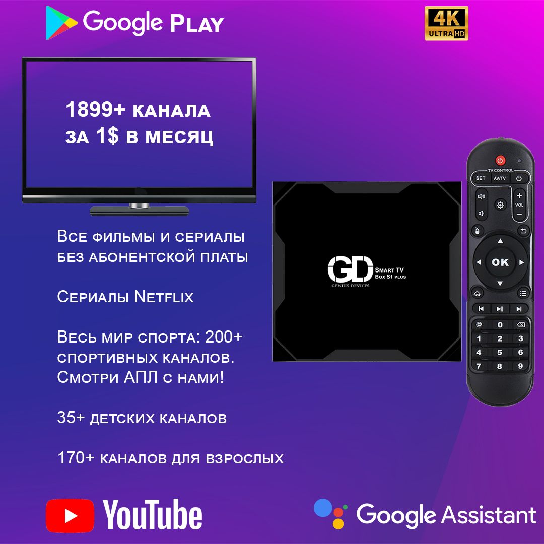 Медиаплеер Genius Devices GD S1 PLUS, HDMI, RJ-45 Ethernet, USB,  темно-серый, Android купить по низкой цене с доставкой в интернет-магазине  OZON (530837517)