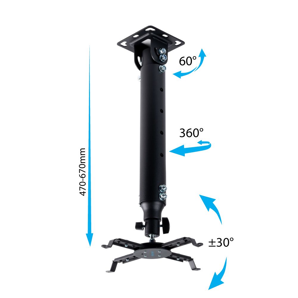 Кронштейн для проектора потолочный Kromax PROJECTOR-100 / до 20 кг / высота от потолка 47-67 см