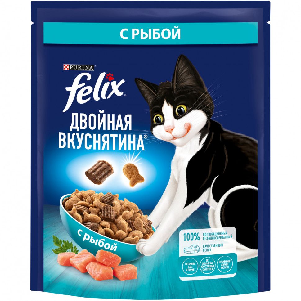 Felix"Двойнаявкуснятина"сухойкормдлявзрослыхкошексрыбой-200г