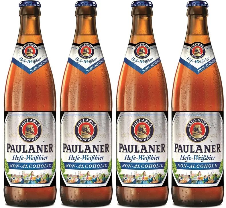 Пиво светлое нефильтрованное Paulaner Hefe-Weissbier Non-alcoholic безалкогольное, 4 шт по 0.5л