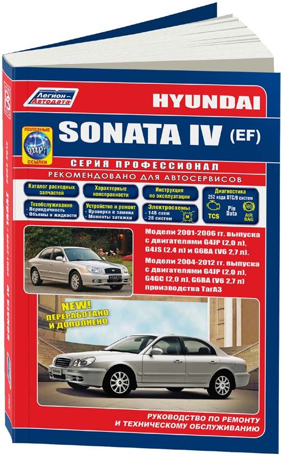 Hyundai Sonata 2001-06, TagAZ 2004-12 бензин G4JP(2,0), G4GC(2,0), G4JS(2,4), G6BA(2,7). Серия Профессионал. Ремонт. Эксплуатация. ТО (+Каталог з/ч. Характерные неисправности)