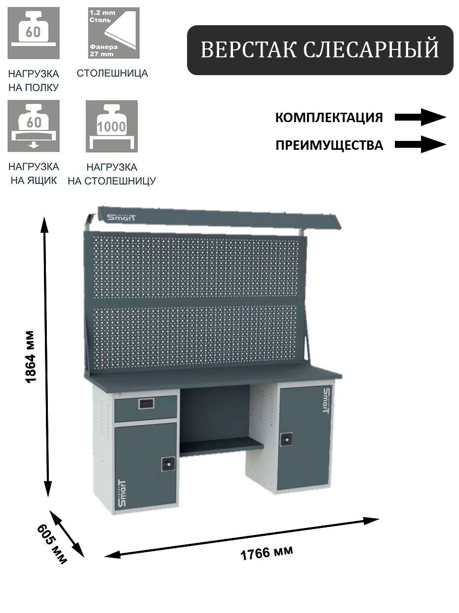 Верстак тиски размер стола 605х240мм sturm 1075 03 88x13