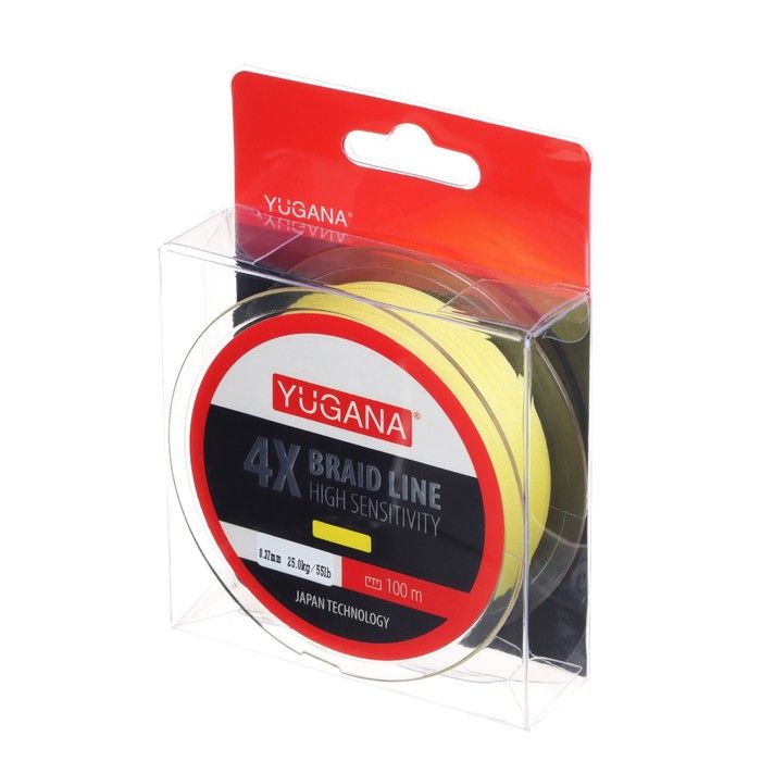 Леска плетеная X4 PE Yellow, 0.37 mm, 100 m