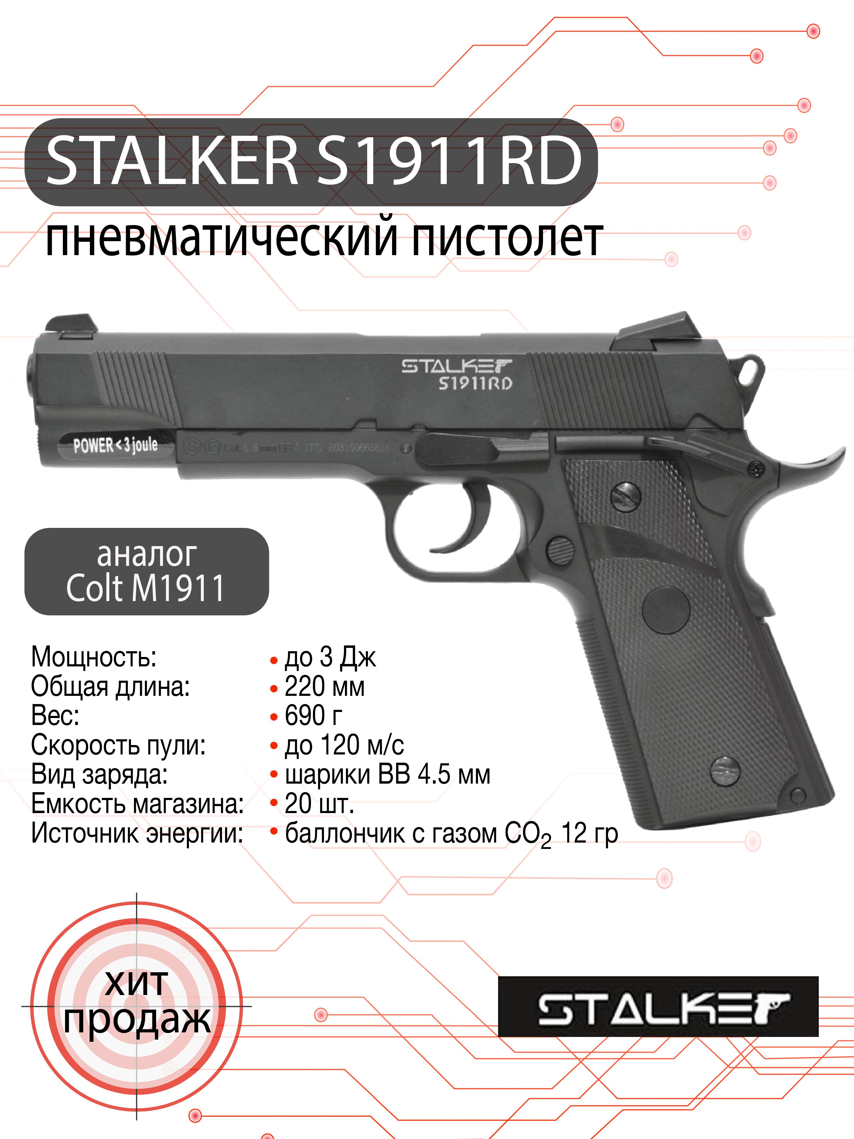 Пневматический пистолет Stalker S1911RD (Colt) ST-12061RD