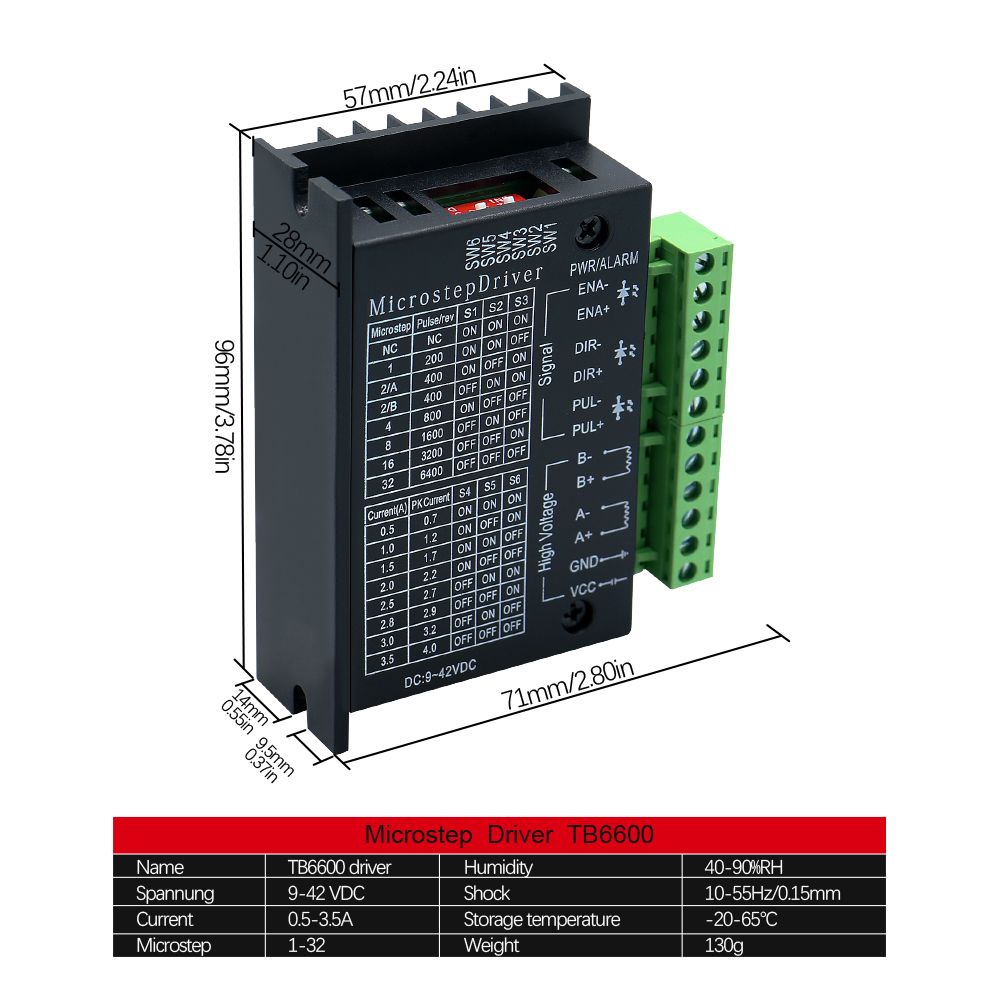 МикрошаговыйприводTB6600для4257-шаговогодвигателяNema17Nema23напряжениепитания9-42VDC