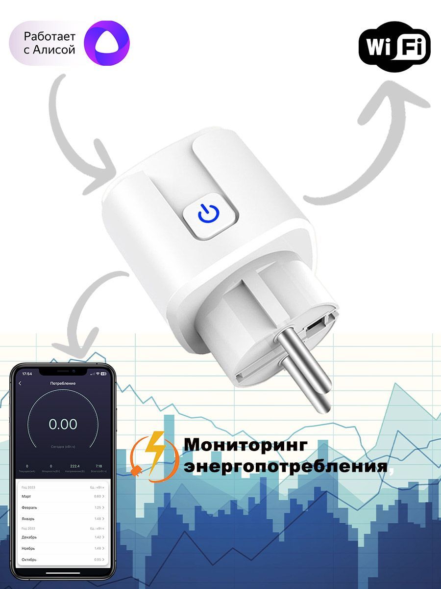 УмнаяWiFiрозеткаRoximoсмониторингомэнергопотребленияработаетсАлисой,МарусейиGoogle