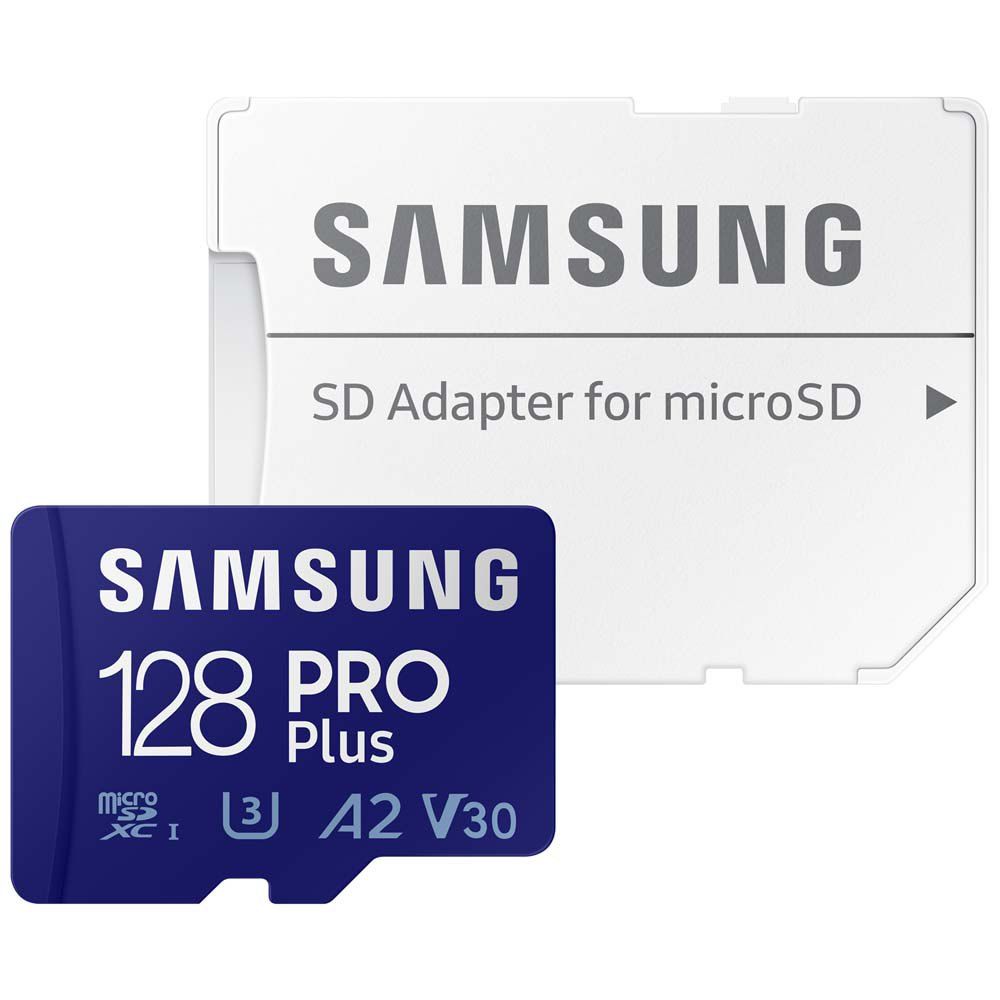 КартапамятиMicroSDXCSamsungPROPlus128GBU3A2V30UHS-I+SDAdapter160/120MB/S(MB-MD128KA/CN)