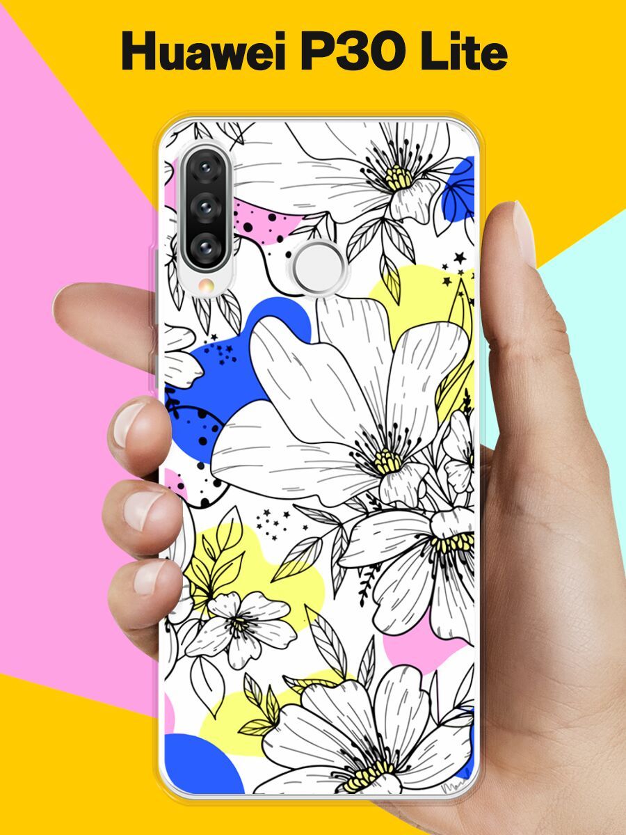 Силиконовый чехол на Huawei P30 Lite Белые цветы / для Хуавей П30 Лайт -  купить с доставкой по выгодным ценам в интернет-магазине OZON (638205323)