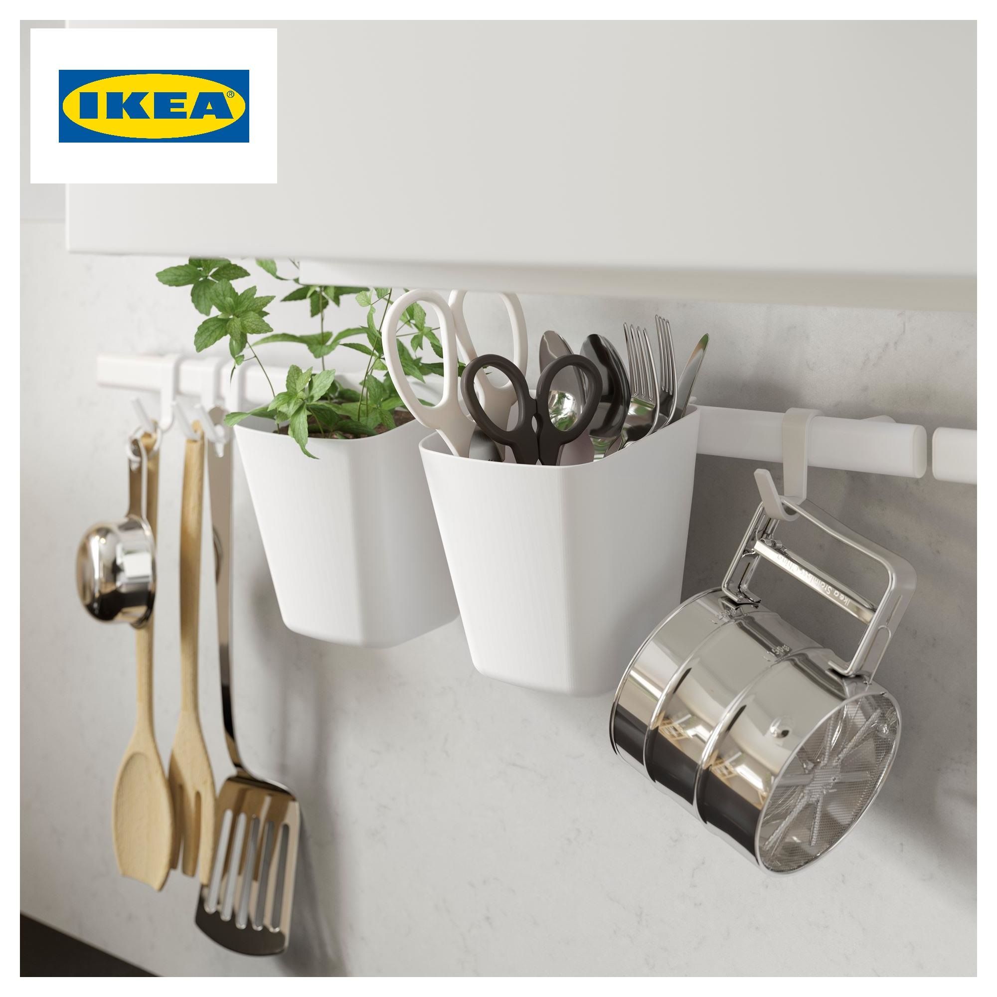 Ikea / Sunnersta СУННЕРСТА рейлинг с 4 крючками,2 контейнерами, белый