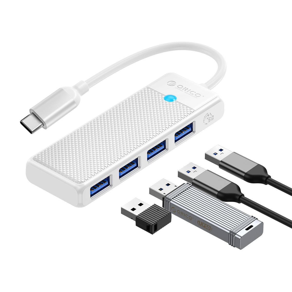 USB-хабORICOPAPW4A-C3USBHUB3.0,хабUSB,4портаUSB-A,Белый,0,15м